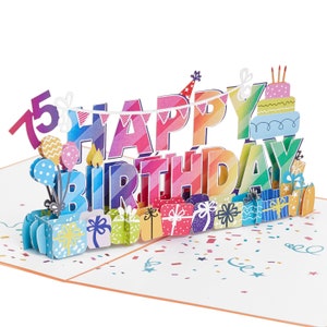 Happy Birthday 75th Pop Up Karte, 75th Birthday Card, Happy 75th Birthday Card, Age 75 Birthday Card, Geburtstagskarte für 75 Jahre Handgemacht