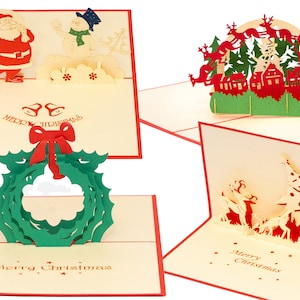 Weihnachtskarte (4er Pack), Premium 3D Weihnachtsgrußkarten, Frohe Weihnachten Karte, Weihnachtskartenpaket, Weihnachtskartenpaket