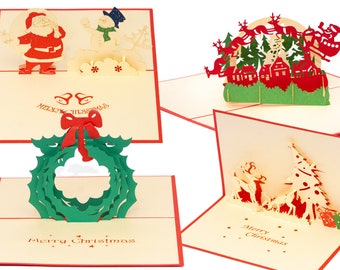 Christmas Pop Up Card (pack of 4), Premium 3D Christmas Greeting Cards, Merry Christmas Card, Xmas Card Pack, Christmas Card Bundle