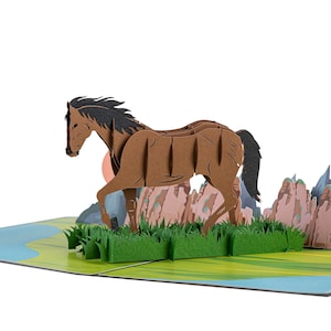 Carte pop-up cheval sauvage, carte cheval vierge, carte d'anniversaire cheval, cadeau pour fille cavalière, cadeau cheval, carte d'anniversaire, carte équestre, rétablissement