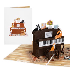 Cats Pop Up Card, Cats Playing Piano Pop Up Card, Cat Greeting Card, Cat Thank You Card, Card For Mom, Cat Gift, Tuxedo Cat, Ginger Cat Card