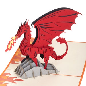 Carte pop-up dragon de feu, carte d'anniversaire dragon, carte de fête des pères, carte dragon vierge, cadeau dragon, carte pour les amateurs de dragon, carte 3D dragon