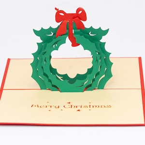 5pk Christmas Wreath Pop Up Card, 4x6&quot; Christmas Pop Up Card, Merry Christmas Card Pop Up, Christmas 3D Card, Christmas Pop Up Card Pack