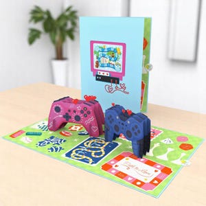 Tarjeta desplegable de pareja gamer, tarjeta de felicitación de videojuego, tarjeta de cumpleaños para adolescente, tarjeta de cumpleaños de videojuego