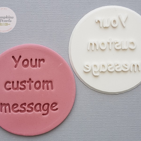 Custom, personalised message, logo, Icing Stamp for Cupcake and Cookie Toppers fondant icing and cake decorating.