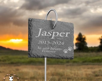 Engraved Photo Pet Memorial Slate: Personalized Dog & Cat Grave Marker, dog