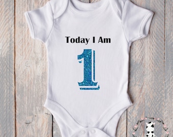 PERSONALISED glittery number 1st birthday Baby Vest bodysuit