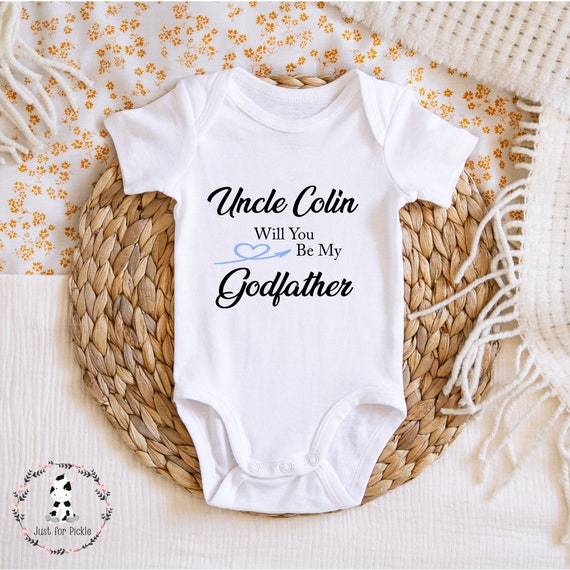 Will you be my godfather baby vest suprise gift personalised vest