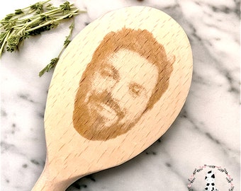 Wooden spoon funny present any face engraved or text cake smash