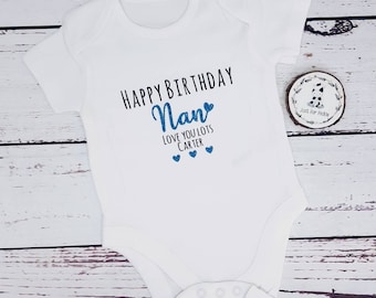 Happy Birthday Nanny Vest bodysuit, baby gift, baby baby grow, baby body suit, personalised baby gift, custom name  Funny Suprise Outfit