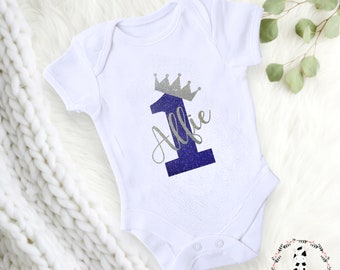 1st Birthday baby glittery PERSONALISED bodysuit vest