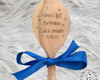 Personalised cake smash spoon - First birthday wooden engraved gift