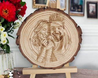 Personalized Photo Engraved on Wood | Rustic Wooden Portrait Gift for Couples, Family, Wedding, Anniversary"