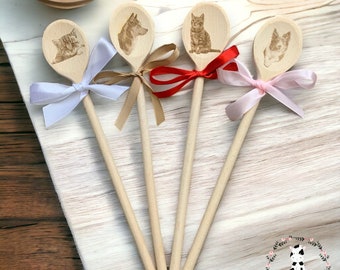 Pet engraving on a wooden spoon, dog, cat or any animal personalised photo engraving