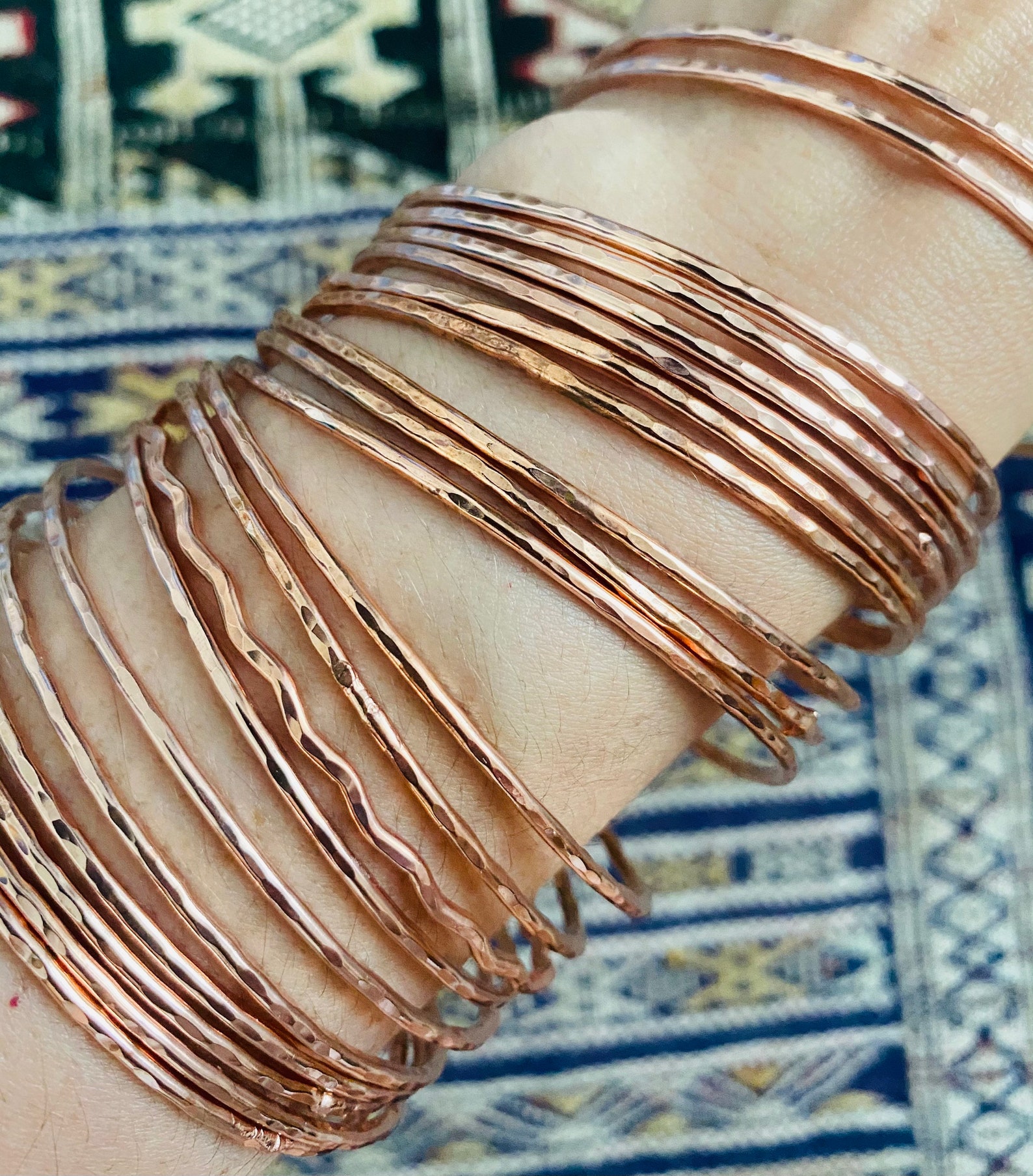Solid Copper Bangles / Set of Three Hammered Handmade Copper Etsy