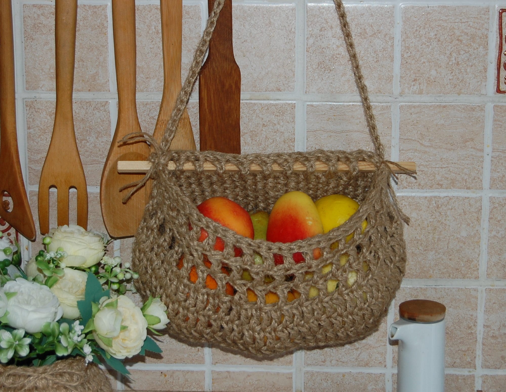 Hanging fruit basket jute wall decoration and ecofriendly Etsy