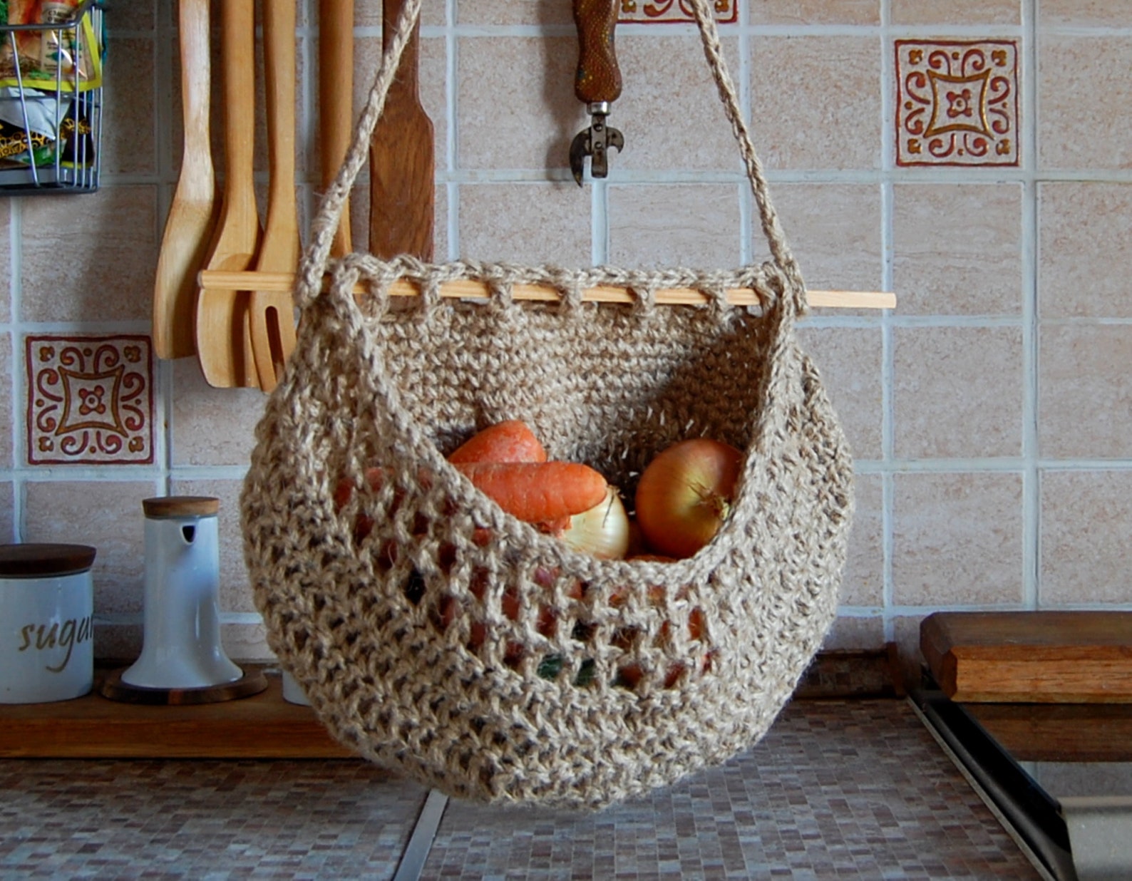 Hanging fruit basket jute wall decoration and ecofriendly Etsy
