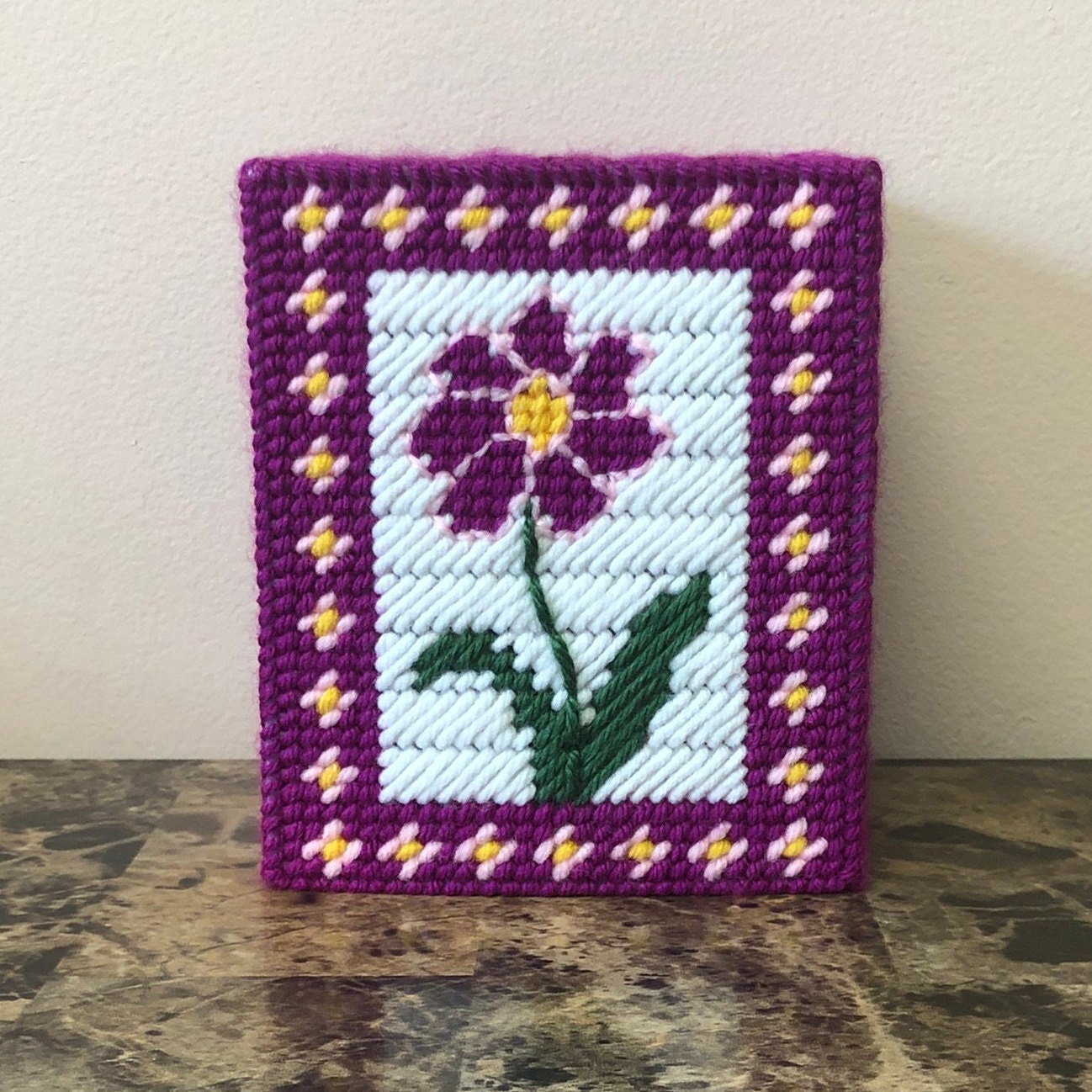 Purple Flower Plastic Canvas Tissue Box Cover