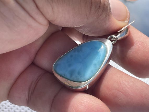 Very nice Larimar Pendant in an extravagant design with silver (925) sterling.