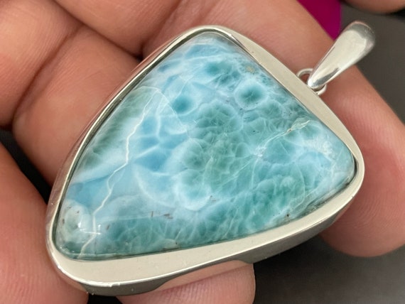 Very nice Larimar Pendant in an extravagant design with silver (925) sterling.