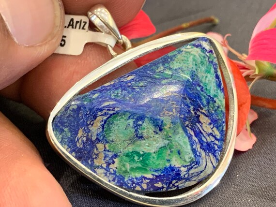 Rare azurite / chrysocolla pendant with silver (925) sterling