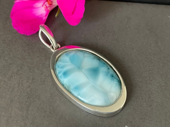 Very nice Larimar Pendant in an extravagant design with silver (925) sterling.