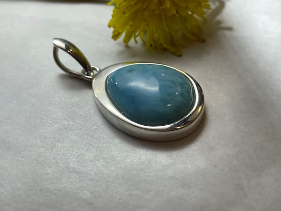 Very nice Larimar Pendant in an extravagant design with silver (925) sterling.