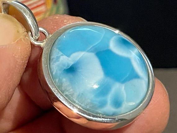 Very nice Larimar Pendant in an extravagant design with silver (925) sterling.