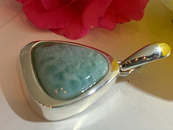 Very nice Larimar Pendant in an extravagant design with silver (925) sterling.