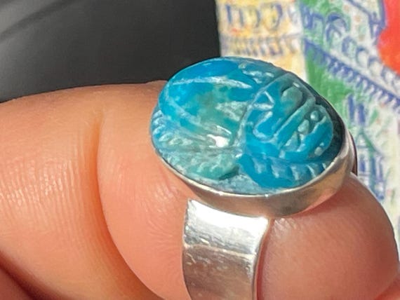 Genuine Turquoise Scarabaeus Ring Silver (925) Sterling, very beautifully crafted