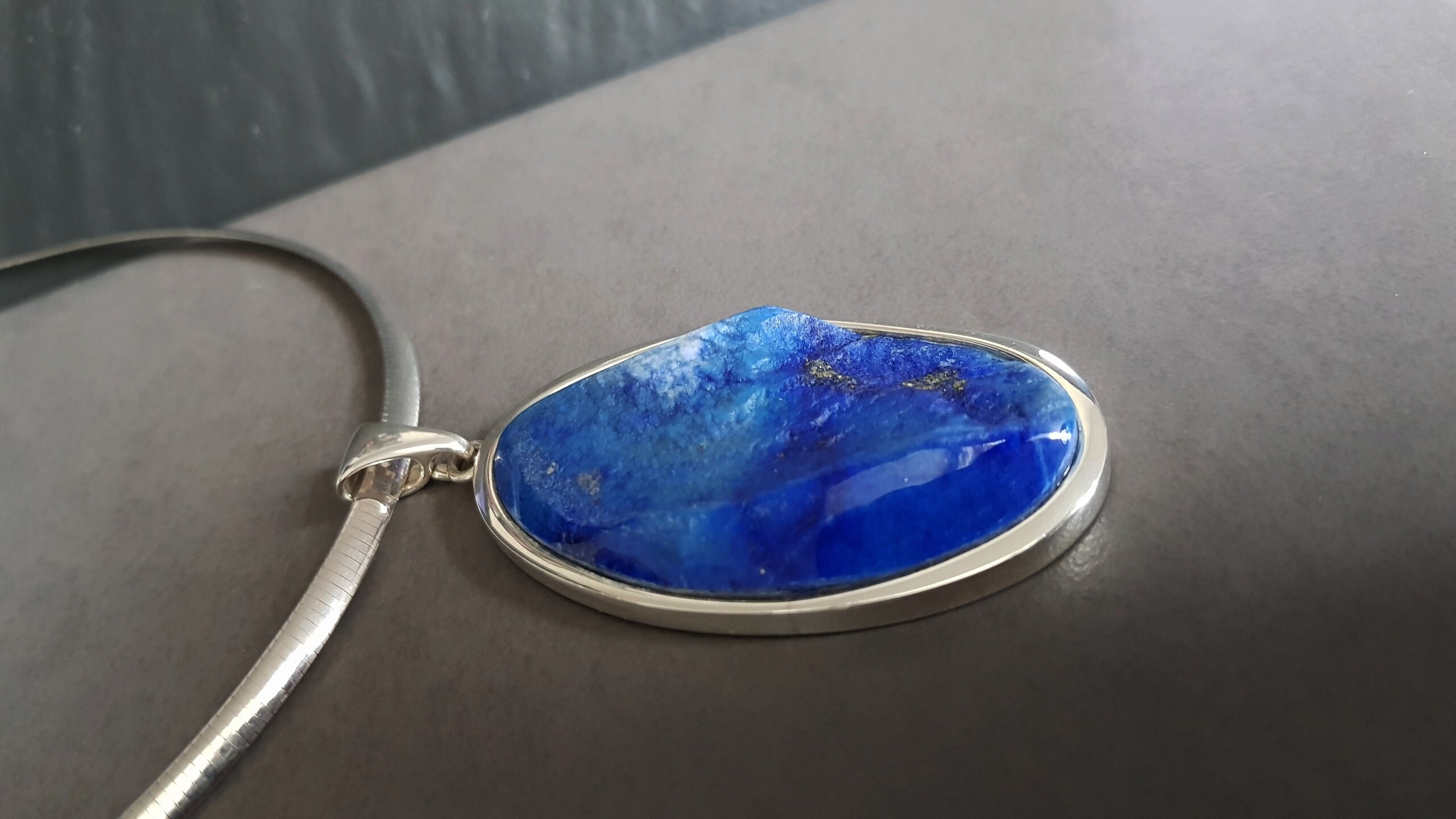 Large Lapis Lazuli Pendant With Silver Etsy UK