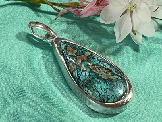 Special azurite / chrysocolla pendant with silver (925) sterling