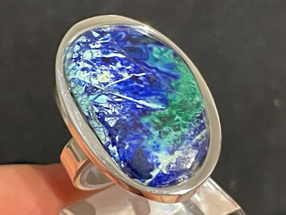 Large, rare Azurite / Chrysocolla pendant with silver ( 925 ) Sterling