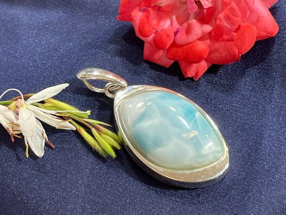 Very nice Larimar Pendant in an extravagant design with silver (925) sterling.