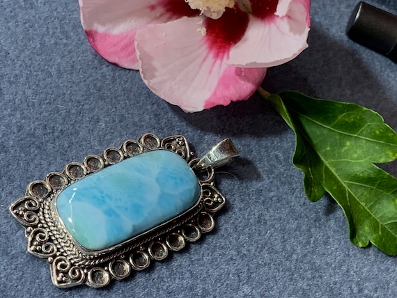 Very nice Larimar Pendant in an extravagant design with silver (925) sterling.