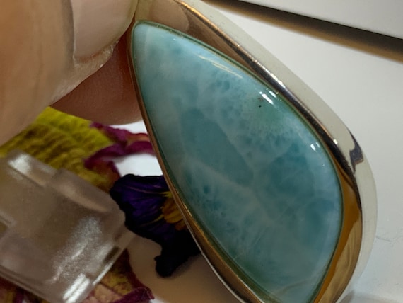 Very nice Larimar Pendant in an extravagant design with silver (925) sterling.