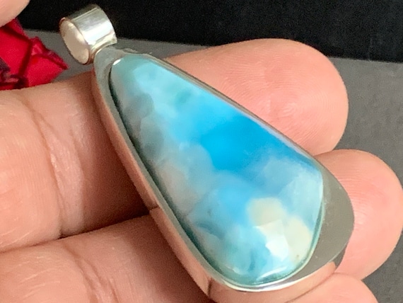 Very nice Larimar Pendant in an extravagant design with silver (925) sterling.