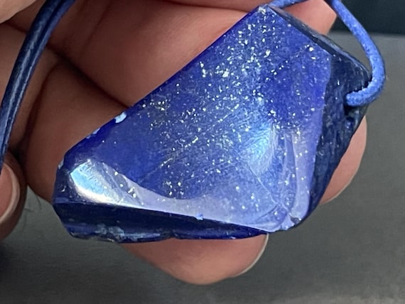 Drilled lapis lazuli pendant, deep blue tone, reversible, fantasy shape, gemstone pendant, gift for her