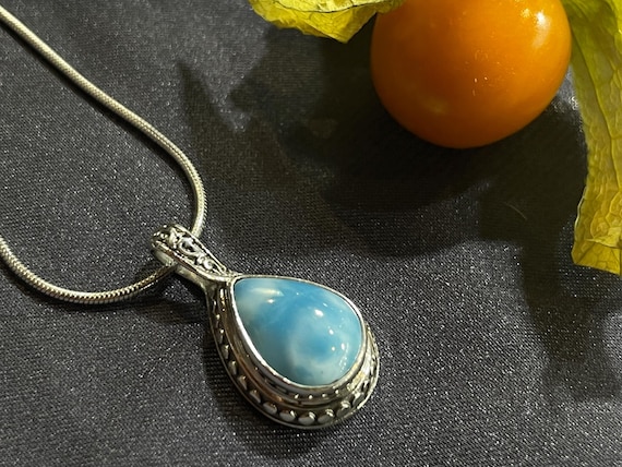 Very nice Larimar Pendant in an extravagant design with silver (925) sterling.