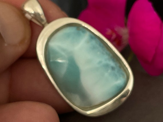 Very nice Larimar Pendant in an extravagant design with silver (925) sterling.