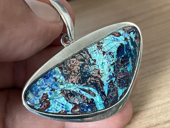Azurite-Chrysocolla Pendant in Sterling Silver 925 – Unique Beauty & Spiritual Harmony with Meaning
