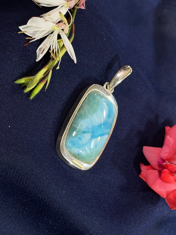 Very nice Larimar Pendant in an extravagant design with silver (925) sterling.