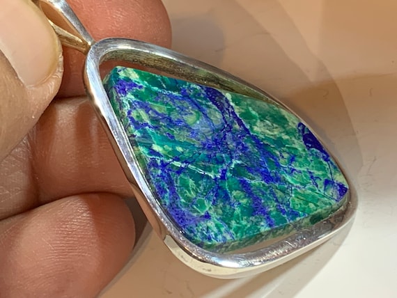 Medium-sized, rare azurite / chrysocolla pendant with silver ( 925 ) sterling