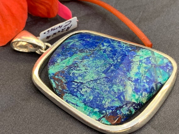 Larger, rare azurites / chrysocolla pendant with silver ( 925 ) sterling