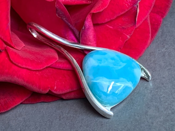 Very nice Larimar Pendant in an extravagant design with silver (925) sterling.