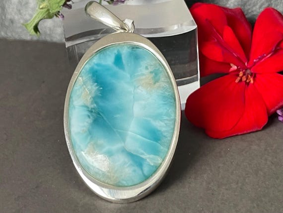 Very nice Larimar Pendant in an extravagant design with silver (925) sterling.