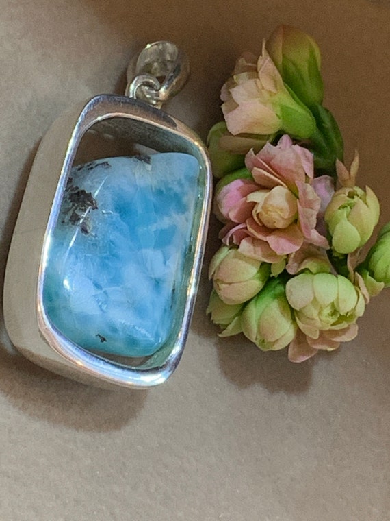 Very nice Larimar Pendant in an extravagant design with silver (925) sterling.