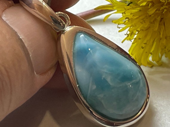 Very nice Larimar Pendant in an extravagant design with silver (925) sterling.