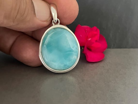 Very nice Larimar Pendant in an extravagant design with silver (925) sterling.