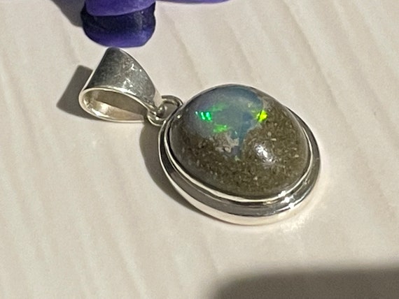 Genuine precious opal with matrix (Africa) pendant in sterling silver (925) in a special design
